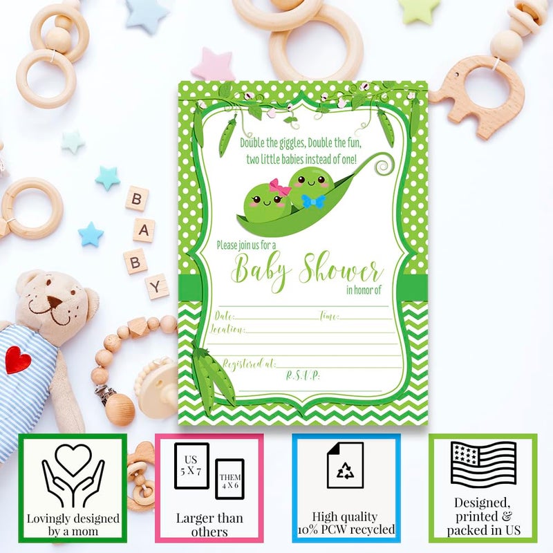 Amanda Creation Two Peas in a Pod Twin Boy and Girl Baby Shower Invitations 20 5x7 Fill In Cards with Twenty White Envelopes by AmandaCreation - Image 3
